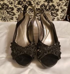 4 inch black faux leather heels